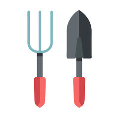 Vector art of gardening tools, a fork and a shovel, essential for planting, cultivating, and maintaining a thriving garden space
