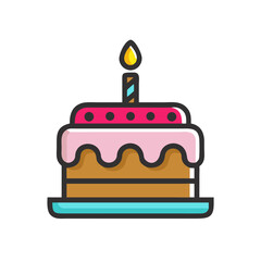 Vector art of charming birthday cake with a single candle, a sweet treat for celebrations and special occasions, vector illustration