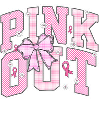 PINKOUT text with plaid pattern and breast cancer ribbons pink out breast cancer awareness