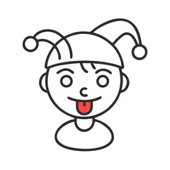 Vector art of a playful jester with a mischievous grin, sticking out his tongue in a lighthearted manner
