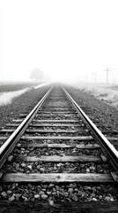Fototapeta premium Empty railroad tracks in fog