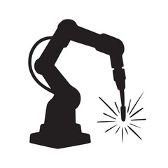Industrial robotic arm performing welding operations silhouette