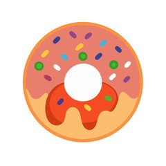 Vector art of a delightful donut with strawberry icing and colorful sprinkles, a sweet treat for any time of day, perfect for a snack