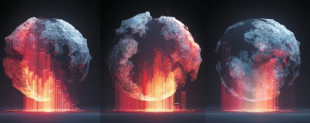 Low Poly Wireframe Globe with Vibrant Digital Data Elements