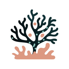 Vector art of stylized coral illustration with dark green branches and pink spots, , showcasing a modern and artistic design