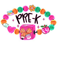 Pre- K school supplies and decorative elements forming a colorful border around the words Pre- K