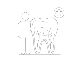 Man standing next to tooth isolated on white background, tooth; dentist; dental; care; health