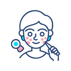 Vector art of a person having face painting with a brush, showcasing the artistic process and creative expression in a simple and clean style