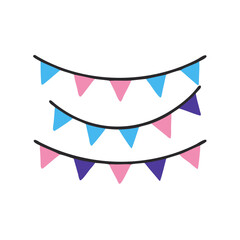 Vector art of three strings of colorful triangle party flags festive bunting decoration for birthday, baby shower, or holiday celebration