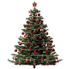 Festive Christmas Tree with Red Ornaments and Twinkling Lights for Holiday Celebrations
