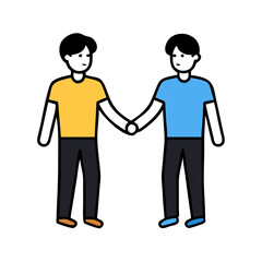 Vector art of two cartoon men holding hands, representing friendship, support, and connection in a colorful and modern illustration