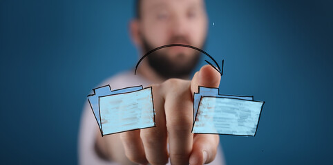 Concept image depicting data transfer, file sharing, online storage, and digital workflow.
