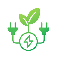 Vector art of eco energy icon with green leaves and electric plugs, representing sustainable power and environmental conservation