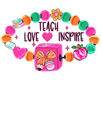 Teach Love Inspire school supplies and decorative elements forming a colorful border around the phrase Teach Love Inspire