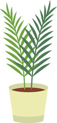 Stylized Potted Palm Plant Illustration with Two Green Fronds in a Cream Pot.