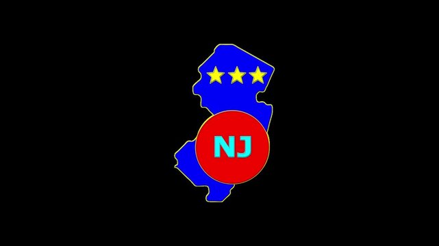 ew jersey USA States map circle in text NJ emblem. 3 star lopping this video.