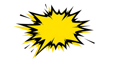 Vibrant yellow comic book explosion shape with sharp points isolated on a transparent background speech.