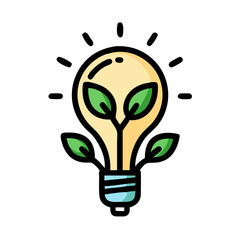 Vector art of a vibrant illustration of a lightbulb with green leaves inside, symbolizing ecofriendly energy and sustainable innovation
