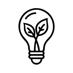 Vector art of a simple line drawing of a lightbulb with leaves inside, symbolizing ecofriendly ideas and sustainable solutions
