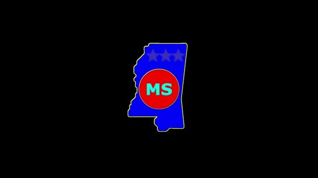 Mississippi USA States map circle in text MS emblem. 3 star lopping this video.