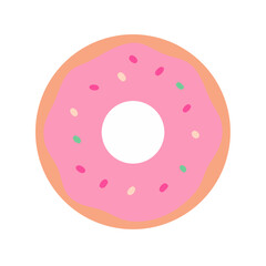 Vector art of a pink frosted donut with colorful sprinkles
