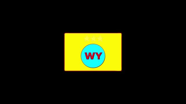Wyoming USA States map circle in text WY emblem. 3 star lopping this video.