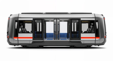 A modern subway train with sliding doors compact body and smooth finish on plain white background