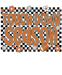 Touchdown Season Football Retro Flowers Design with Orange and White Accents graphic