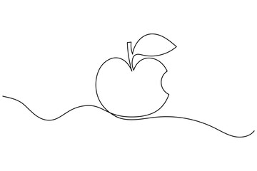 Apple continuous one line drawing in minimalist style, perfect for healthy food, fruit art, and modern design
