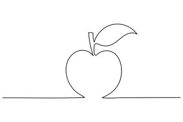 Apple continuous one line drawing in minimalist style, perfect for healthy food, fruit art, and modern design
