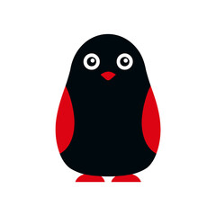 Stylized Black and Red Penguin Icon, Creative Digital Art, Graphic Design, Minimalist Aesthetic