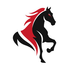 Dynamic Black Horse Icon with Red Accents for Graphic Design Visuals