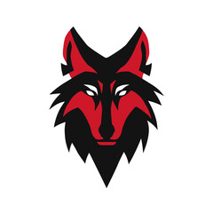 Bold Minimalist Wolf Head Icon in Red and Black Tones for Graphic Design and Branding
