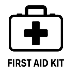 Vector illustration of a white first aid kit with a black cross and a handle on a transparent background