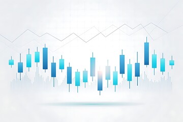 Fototapeta premium Abstract financial chart with blue teal candlestick bars minimalist graphic art