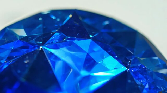 Close-up video of a sapphire with its deep blue color and velvety texture. Overcast day with soft light.