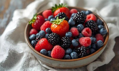 Assorted Fresh Berries in Ceramic Bowl