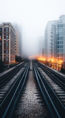 Foggy city train tracks