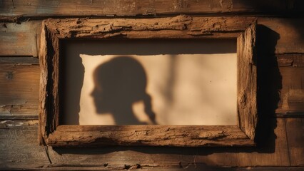 Wooden frame with shadow of a person's profile