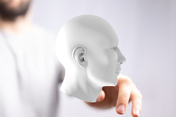 Abstract image of a 3D head, representing AI, intelligence, technology, and the human mind.