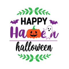 Obraz premium Whimsical ghost holding a pumpkin with happy halloween lettering in a fun font