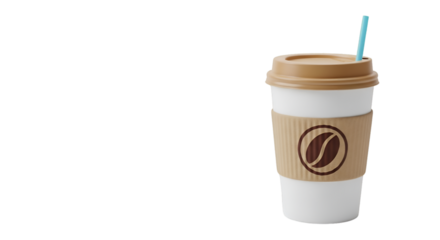 Coffee Cup with Blue Straw and Coffee Bean Logo