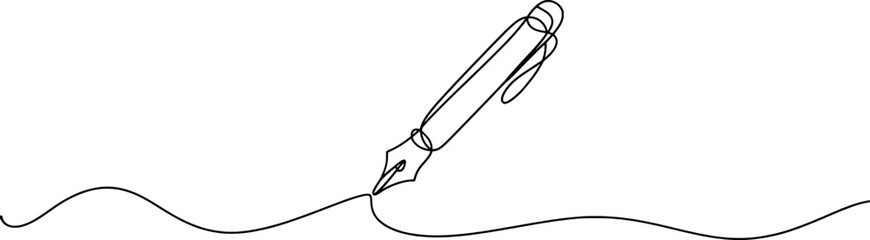 Black ink fountain pen writing wavy lines calligraphy drawing