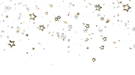 Festive backdrop with gold and silver stars and snowflakes. Perfect for Christmas, New Year, winter holidays.