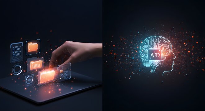 AI Brain and Digital Data Management Concept - Powered by Adobe