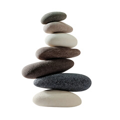 Balanced Stones : A zen stack of smooth rocks in perfect equilibrium symbolizing harmony and peace against a transparent background