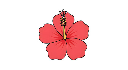 Vibrant red hibiscus flower in a simple monoline vector illustration, featuring a minimal design. This elegant floral graphic is perfect for tropical summer themes and nature-inspired projects