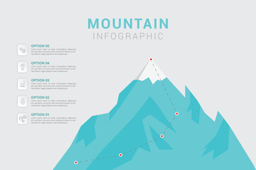 Route to success mountain infographic, presentation slide template, vector illustration, way path infographic, mountain climbing path