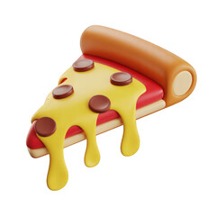 3d pepperoni pizza slice with melted cheese on transparent background