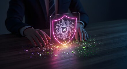 AI Security Shield with Circuit Board and Glowing Neon Lights